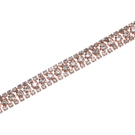 M METERXITY Crystal Rhinestone Close Chain Trim, 3 Rows 2 Yards Dress Embellishments, Sparkly Diamond Strips Applique Embellishment for Craft/Sewing Clothes/Wedding [Rose Gold-Based White]