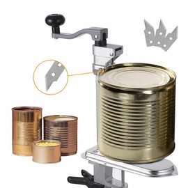 Heavy Table Can Opener, Manual Duty Commercial Counter Top Can Opener, 3 Spare Blades, With Stainless Steel Blade and Plated Steel Base, Opener for Cans Up to 12”, Foundry Iron