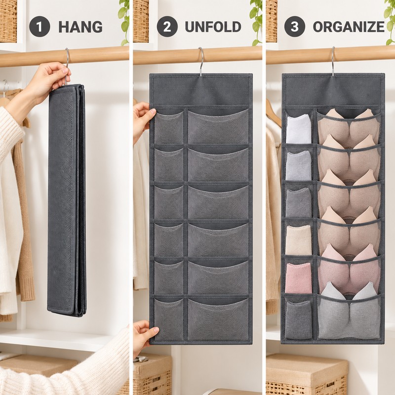 Double Sides Foldable Hanging Storage Bag For Underwear Underpants Socks
