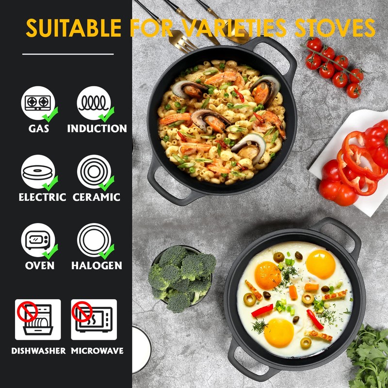 EDGING CASTING 2-in-1 Pre-Seasoned Cast Iron Dutch Oven Pot with