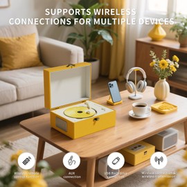 Yintiny Rechargeable Leather CD Player with Speakers; Bluetooth Transmitter; Festival Gift; BGM Player for Home Décor (Yellow)
