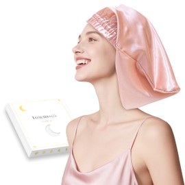 townssilk Silk Bonnet for Sleeping, 100% 22 Momme Mulberry Silk for Women, Luxurious, Breathable, Sits Safe Overnight & Pressure Free, Ideal for Long & Curly Hair - Rose Gold 32 cm