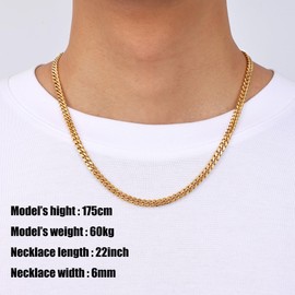 Fiusem 6mm Gold Plated Chains for Men, 14K Gold Plated Stainless Steel Cuban Link Chain Necklace for Men and Wome, 24 Inch