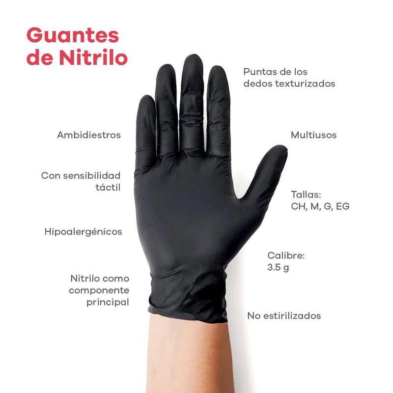 100 Guantes de Nitrilo Negro de Alta Calidad: Sin Látex,
