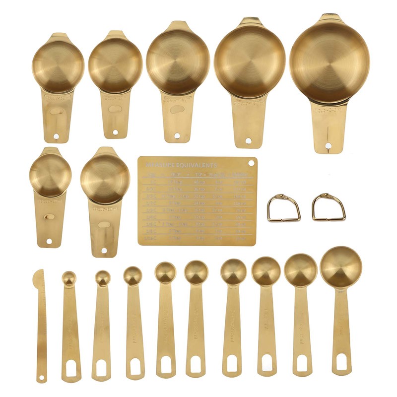18PCS Measuring Cup Stainless Steel Gold Coffee Spoon Cup Set