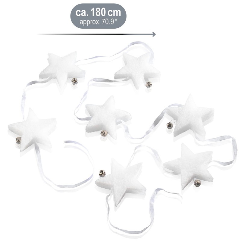 com-four® Star Decorative Garland with Bells - Winter Wall Hanging
