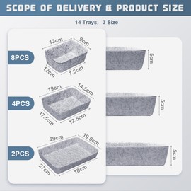 Cinnani Pack of 14 Drawer Organiser System, Drawer Organiser with 4 Sizes, Felt Organiser Drawer, Drawer Storage Box for Cosmetics, Dressing Table, Office, Desk, Kitchen, Bathroom, Light Grey