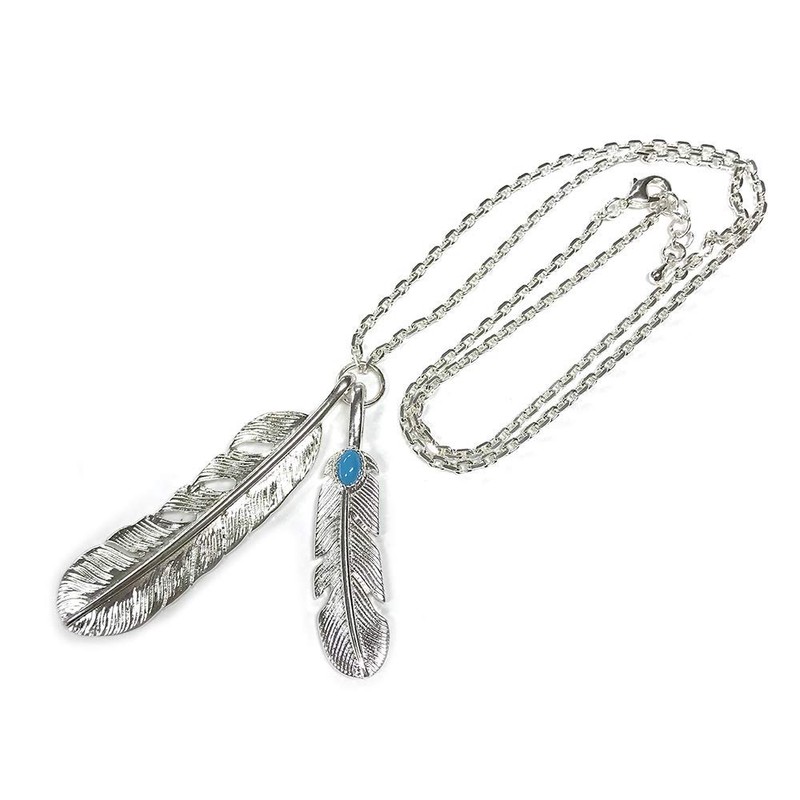 H.N.Z Native American Necklace Silver Turquoise Feather Indian Jewelry Men