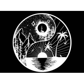 Captive Decals Yin Yang Mountain Ocean 2 pcs 4 Inch White Fused Glass Decals