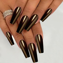 Chocolate Brown Chrome Nail Powder Holographic Metallic Mirror Effect Coffee Nail Glitter Dust Acrylic Pigment for Nails Gel Polish Winter Manicure Art Design Decorations