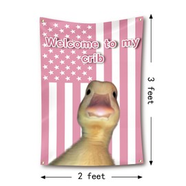 Gponkiuu Welcome to My Crib Duck Wall Tapestry, 2x3 Feet, Pink American Flag Design, Indoor Outdoor Decoration,Teens Bedroom Room Decoration