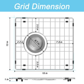 Alonsoo Sink Rack,Sink Protector for Kitchen Sink,Stainless Steel Sink Grid for Bottom of Sink 13"W x 15"L,Metal Sink Grate with Strainer,Rear Drain for Single Bowl with Corner Radius,1 pack