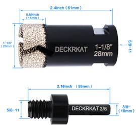 Diamond Hole Saw, 1-1/8" Hole Saw for Tiles Granite Marble Ceramic Glass Porcelain, 28mm Core Drill Bit with 5/8-11 Thread and 3/8” Hex Shank Adapter for Angle Grinders & Drills
