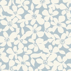 Heroad Modern Floral Peel and Stick Wallpaper Boho Blue and Beige Contact Paper Removable Wallpaper for Cabinets Drawers Bedroom Bathroom Waterproof Wall Paper Self Adhesive Vinyl Roll 17.3''x78.7''