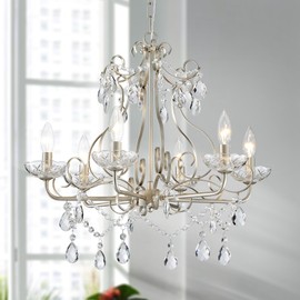 WUZUPS Crystal Candle Chandelier Pendant Flushmount Ceiling Light Modern Lighting Fixture for Bedroom Hallway Bar Kitchen Bathroom, H 22.5" x W 21.7", Nickel, E12 Base