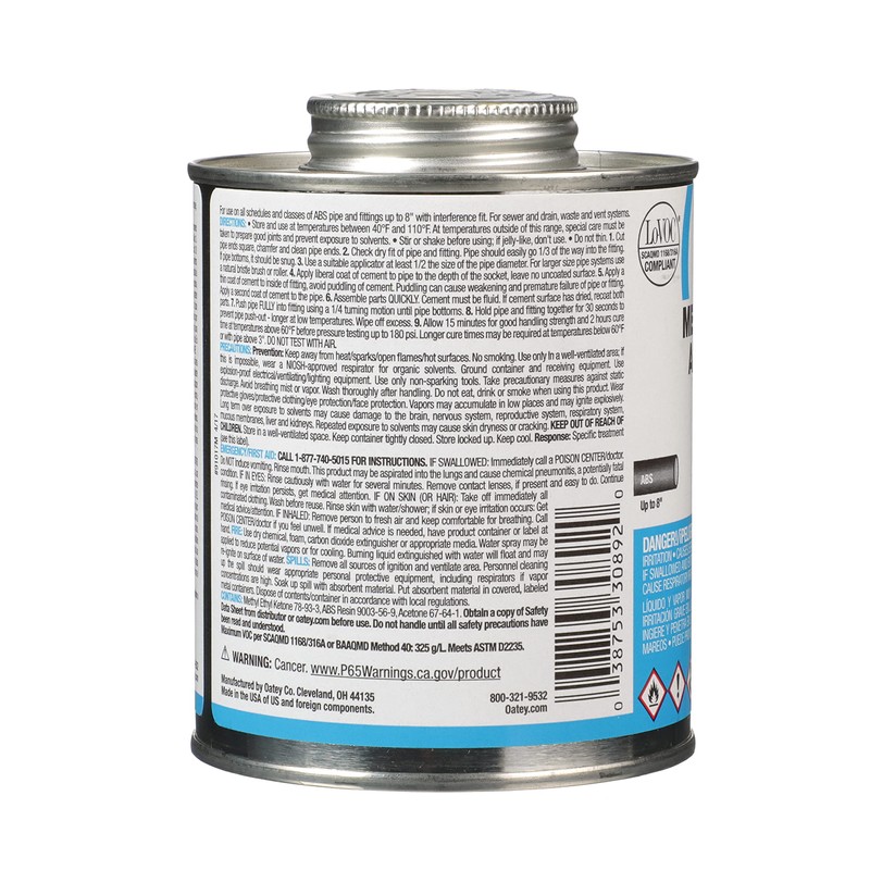 Oatey 30892 Medium Bodied Solvent Cement, 16 Oz, Can, Liquid,