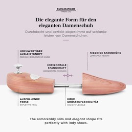 Schlesinger Premium Women's Shoe Tree Made of Fine Cedar Wood for Optimal Shoe Care. Queen Model. Size 36-41 in Silver or Gold., silver
