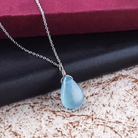 Elegant Aquamarine Gemstone Pendant Necklace - 925 Sterling Silver, Rhodium Plated - Cabochon Cut, Healing Crystals - Birthday Statement Jewelry, 20 Inch Chain for Women by OdrillionGems