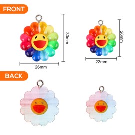 BENOSPACE 20 Pcs Colorful Smiley Face Sunflower Charms Pendants, New Smooth Resin Rainbow Smiley Sunflower Bead Collection Crafts for DIY Bracelet Necklace Earring Keychain Making,2 Sizes