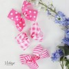 Hair Bow with Striped Grosgrain Ribbon, 6 inch Hairbow (Pink)