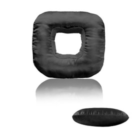 Ear Piercing Pillow for Side Sleepers with Ear-Shaped Hole for Ear Pain, Reversible Satin & Cotton Washable and Adjustable Ergonomic Ear Guard Protector for Side Sleeping (Square, Black)