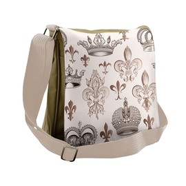 Lunarable Fleur De Lis Messenger Bag, Crowns Lily Shapes, Unisex Cross-body
