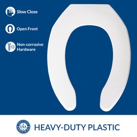 CHURCH 255SSC Commercial Open Front Plastic Toilet Seat, Heavy Duty Industrial Slow Close Seat without Lid, Made in USA, Elongated, White