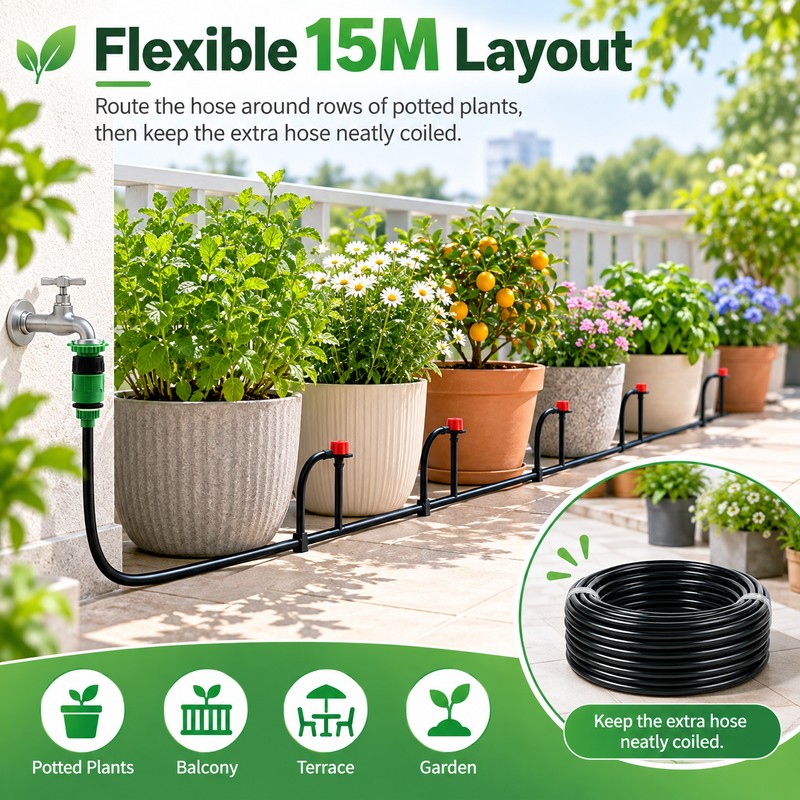 Drip Irrigation Kit for Garden & Greenhouse – 10M–30M Micro