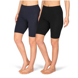 SES Women's Cycling Shorts Pack of 2 32-58 Cotton Comfortable Women's Cycling Shorts Cotton with Perfect Fit Suitable as Cycling Shorts Women's Short for Dress, Black/Navy Blue