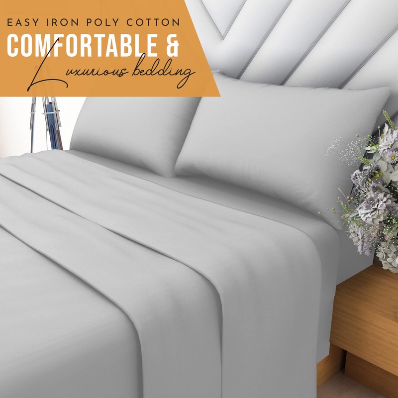 HOME ACE Silver Easy Iron Percale 4FT Small Double Fitted