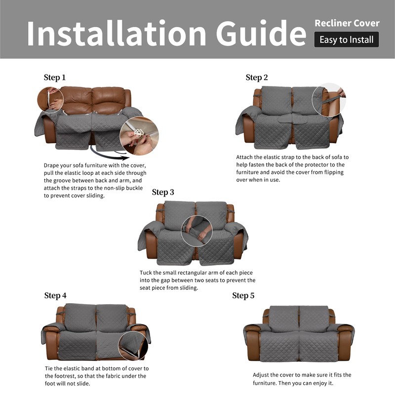 Easy-Going Oversized Loveseat Recliner Cover, Reversible Couch Cover for Double
