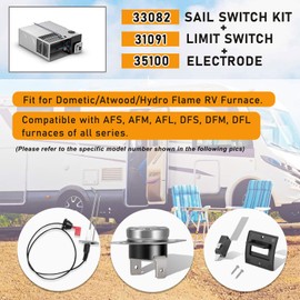 johntruck 33082 Sail Switch with Bracket + 31091 Limit Switch + 35100 Electrode for Dometic/Atwood/Hydro Flame RV Furnace, for AFS, AFM, AFL, DFS, DFM, DFL Series Furances, 190℉