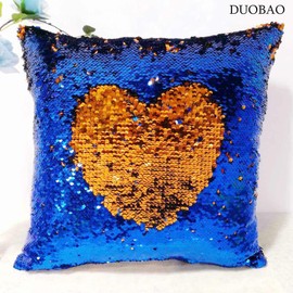 DUOBAO Sequin Pillow Royal Blue to Orange 20x20 Inch Flip Mermaid Pillow Case for Baby Magic Mermaid Sequin Reversible Sequence Pillows Covers Sequin Change Color