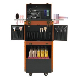 Rolling Makeup Train Case,Large Capacity Trolley Makeup Travel Case with Key Swivel Wheels Salon Barber Case Traveling Cart Trunk,Christmas Gift,Profesional Cosmetic Case