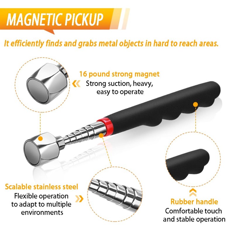 Telescoping Magnetic Pickup Tool Set Pull Force 22 lb, Extendable