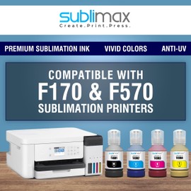 Sublimax Sublimation Ink Compatible for F170 and F570 Printer - Bundle with Sublimation Paper, Gloves and 3 Tapes (T49M1 Black, T49M2 Cyan, T49M3 Magenta, T49M4 Yellow)