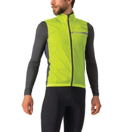 Castelli Men's Squadra Stretch Vest, Windproof Full Lenth Zip Shell with High Collar for Road and Gravel Biking I Cycling - Electric Lime/Dark Gray - XX-Large