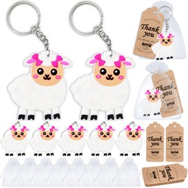 Elecrainbow 60 Pack Lamb Party Favors Include 20 Keychains, 20 Thank You Tags, 20 Goodie Bags for Lamb Keychain Return Gift,Women Girls Birthday,Baby Shower,Goodie Bag Fillers
