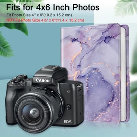 Fintie Photo Album 4x6 Photos - 112 Photos Premium Vegan Leather Cover with Card Pocket, Portable Wallet Photo Albums, Lilac Marble