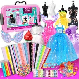 AGENTLAN 900+ Fashion Designer Kits for Girls with Mannequins-Kids Sewing Kits，Girls Fashion Design Gift，Arts and Crafts Kit，Girl Craft Activities Age 6 7 8 9 10 11 12