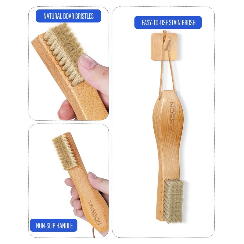 VASSON Natural Soft Boar Bristle Laundry Stain Brush, Laundry Scrub