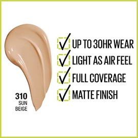 Maybelline Base de Maquillaje Superstay, Full Coverage, 310 Sun Beige, 30 ml