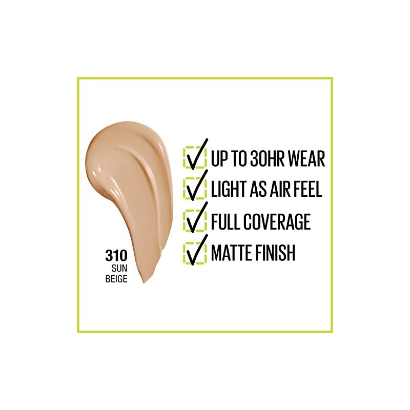 Maybelline Base de Maquillaje Superstay, Full Coverage, 310 Sun Beige,
