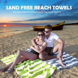 Your Choice Microfiber Beach Towels, Beach Towels for Kids, Sand Free Beach Towel Quick Dry Travel Towel, Swim Towel - Light Green and White Stripe, Large Beach Towel 60x30 Inch