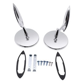 Prefer Warehouse Pair Chrome Round Bowtie Outside Rearview Mirrors Ribbed Base Left & Right Compatible With Chevy Bel Air Biscayne Impala Corvair Chevelle El Camino Nova 1963 1964 1965, silver