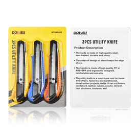 DOWELL Box Cutter Utility Knife Retractable Snap Off Blades Hobby Knife 3 Pack for Cutting Cardboard Boxes Leather (3 Colors)