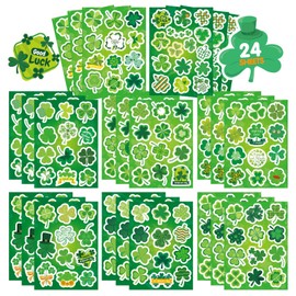 24 Sheets St. Patrick's Day Stickers, Clover Stickers Lucky Shamrock Four Leaf Clover Irish Decor Green Day Stickers for Teens Girls Kids Adults