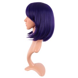 MapofBeauty 12 Inch /30 cm Fashion Lady Short Straight Synthetic Flat Bangs Bob Wig (Dark Purple)