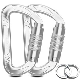 Lorsum Auto Locking Carabiner Clips Heavy Duty, 12KN /1227kg Lightweight (1.0oz), Sturdy Twist Lock Caribeeners for Camping Hiking Hammock Swing Backpack, Dog Leash and Harness etc, 2 Pack Silver