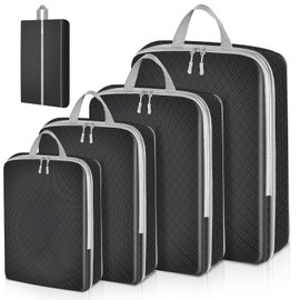 Annaben Travel Compression Bag, Travel Pouch, Convenient Travel Compression Bag, Set of 4, Includes Shoe Bag, Variable Space, Compression for Clothing Sorting, Storage, Space Saving, Suitcase